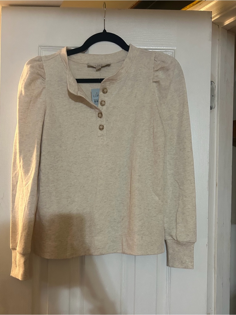 LOFT Cream Henley Button-Up Top with Neutral Buttons - XS Petite - New with Tags